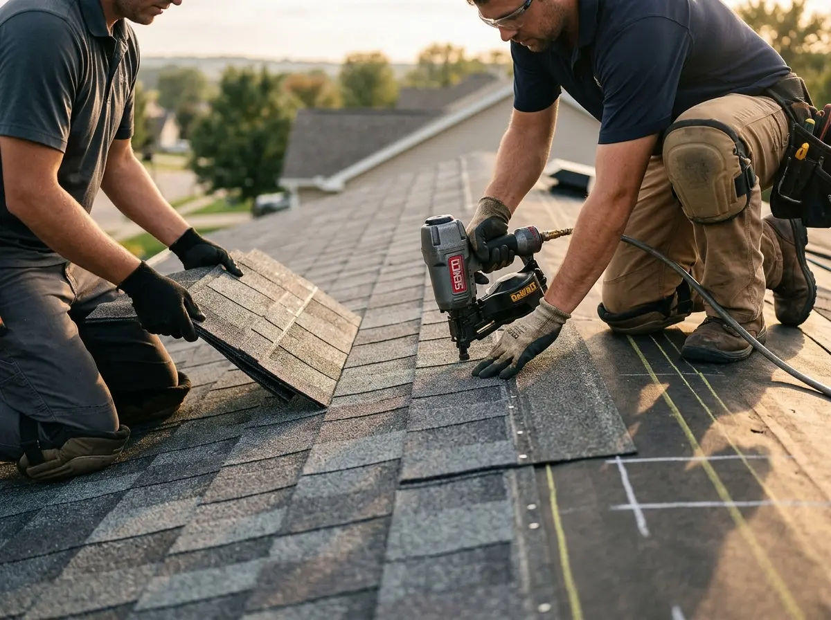 Professional roofer working on a residential roof in Hopewell